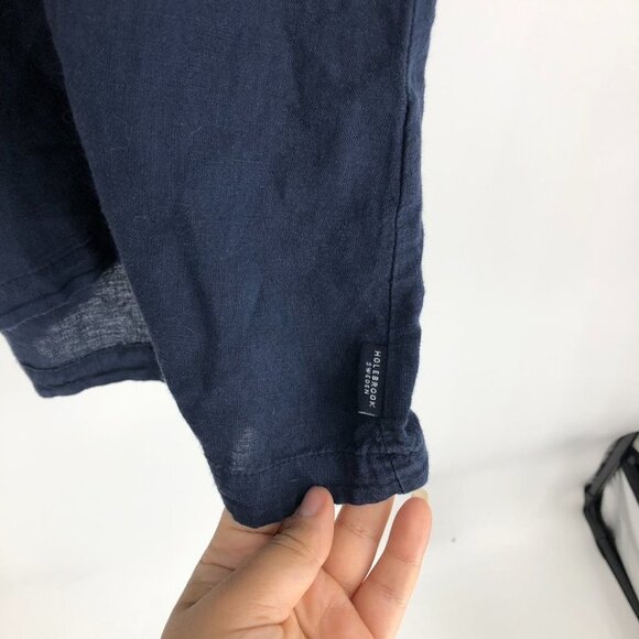 Holebrook Sweden Navy Marina Short Sleeve Linen Midi Dress 1/4 button V-neck S - Picture 12 of 16